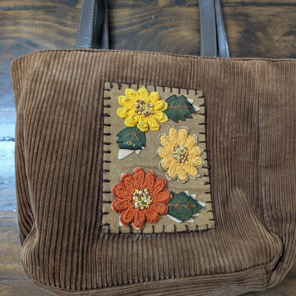 Vintage Cappelli Corduroy Floral Patchwork Tote Shoulder Bag